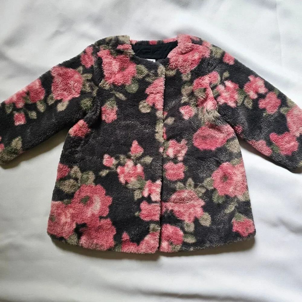 Gap Faux Fur Floral Coat 18-24 month